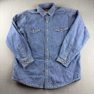 Denim Shacket Men's L Blue Fleece Lined Chore Flap Pockets Vintage St John's Bay
